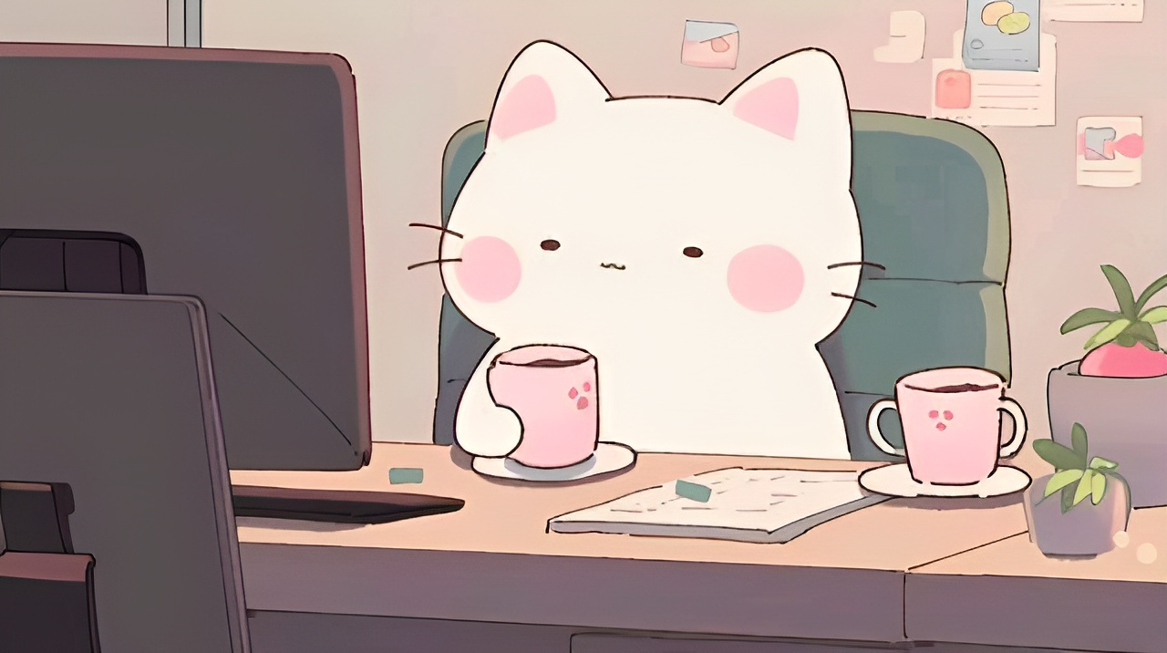 A cat having a cup of pawfee